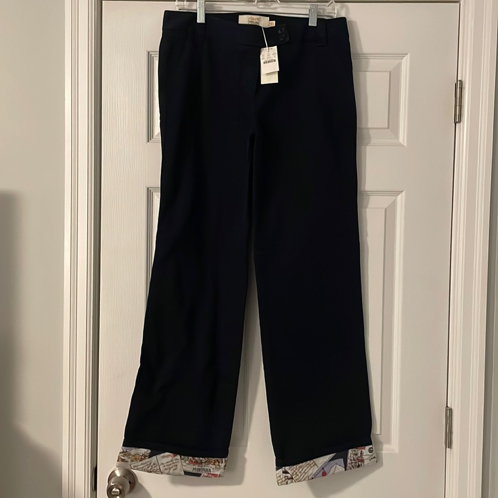 NWT J. Crew navy flannel lined postcard print pants, size 10.